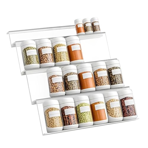 Fuxunamz Rangement Épices Cuisine Étagère Acrylique Transparente pour Tiroirs, 4 Pièces Combinables Étiquetées