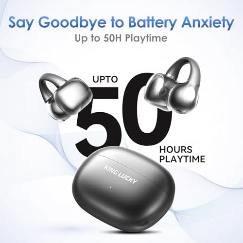 Image of King Lucky Open Ear Earbuds Clip-On Bluetooth 6.0 Wireless Headphones with Mic, 50H Playtime, ENC Clear Calls, IPX5 Waterproof, Comfortable for Small Ears Sports Gaming (Black, Standard)