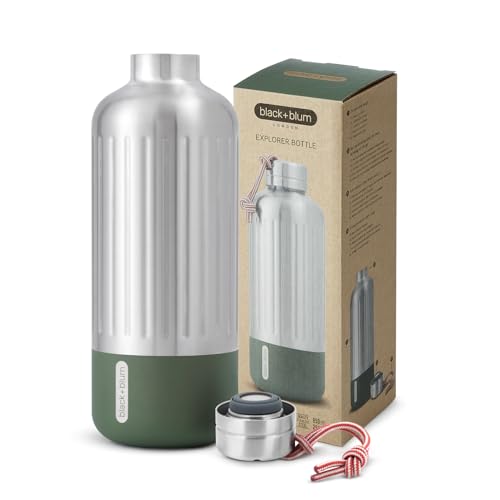 BLACK+BLUM Explorer Isolierflasche 850 ml Olive, Edelstahl Trinkflasche, vakuumisolierte Thermosflasche, 24h kalt & 12h heiß, 100% auslaufsicher, BPA-frei, Paracord-Trageschlaufe, Outdoor & Alltag
