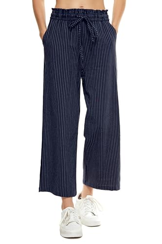 Image of LNX Womens Linen Capri Pants Wide Leg High Waisted Drawstring Casual Cropped Pants with Pockets