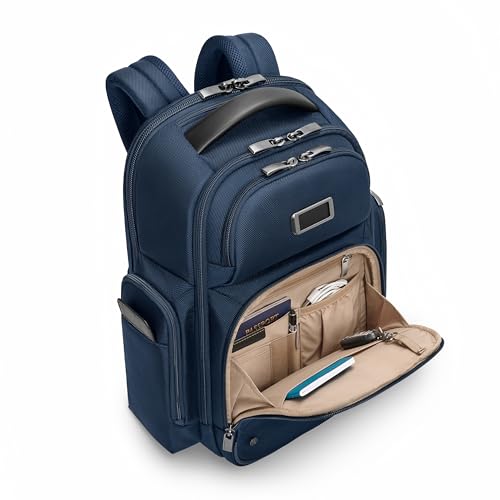 Image of Briggs & Riley Medium Cargo Backpack for Women & Men - Laptop Backpack, For Work & Travel, Lightweight & Durable, Padded Straps, Fits up to 15 inch Laptop - @work Collection, Navy