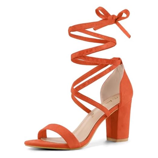 Allegra K Women's Open Toe Lace Up Chunky High Orange Heels Sandals 8 M US