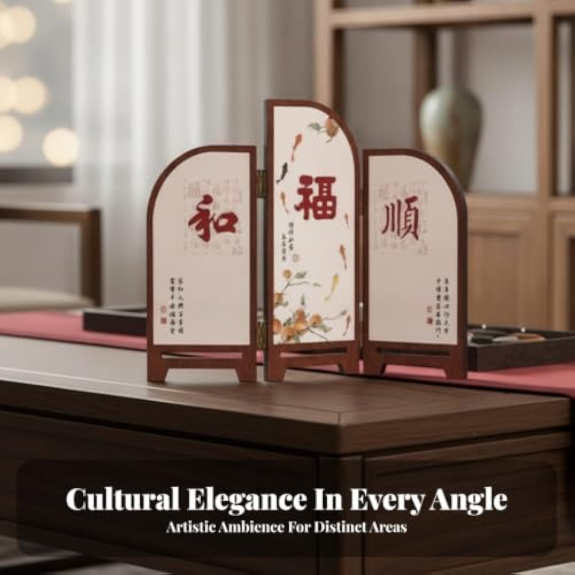 Hinged Desktop Folding Screen, Freestanding Three-Panel Partition