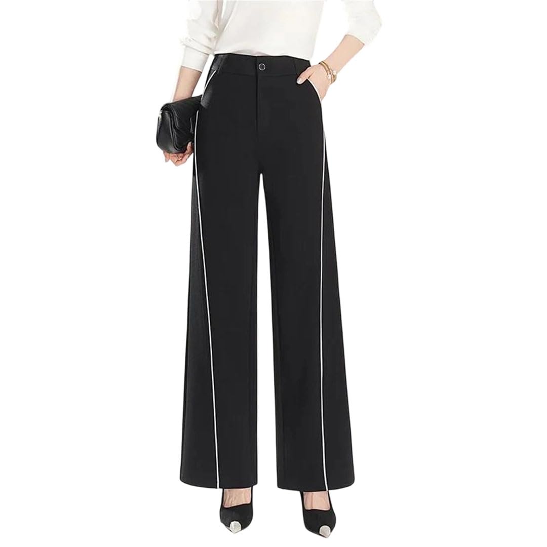Womens Draped Slimming Straight Leg Pants Wide Leg Suit Pants Elegant Commute Style High Waist Long