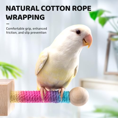 Image of 9 inch Hanging Bird Perch Toy for Cage, 360 Silent Free-Spin, Wooden Bird Cage Accessories, Relieve Boredom Anxiety, for Parrots, Parakeets, Cockatiels, Small to Medium Birds, with Poplar Swing