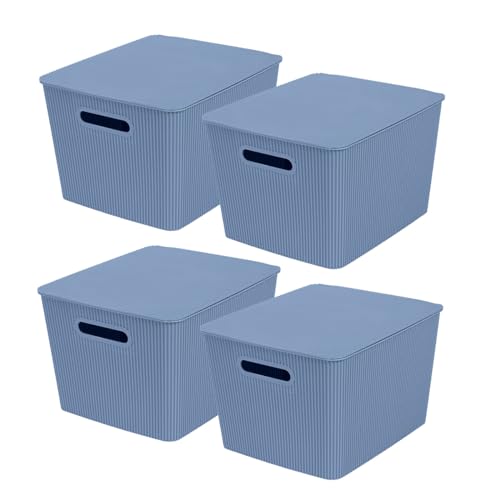 Panier de rangement haut de gamme bleu avec couvercle empilable 12L