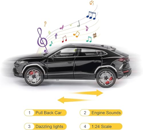 Image of Toy Cars for Boys Lambo Urus Car Toys for 3 4 5 6 7 8 Year Old Boy Metal Cars for Kids Diecast Model Cars with Light and Sound Birthday Gifts (Black)