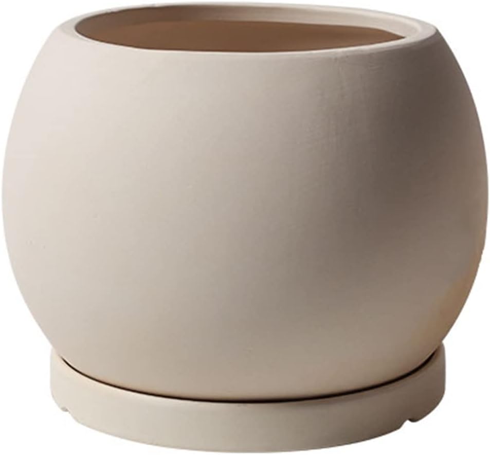 Planters Simple Round Ceramic Planter Succulent Plant Breathable Stoneware Pot with Tray Breathable Drainage Holes Nursery Pots (Size : Medium)