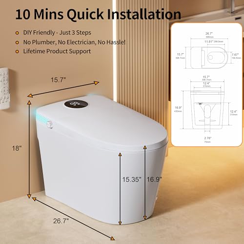 Image of Smart Toilet with Bidet Heated Seat Dual Auto Flush Manual Seat & Lid | Child Mode Warm Water Wash Air Dry Tankless Electric One Piece Toilet for Bathroom with Siphon Dual Flush 0.8 /1.2 GPF