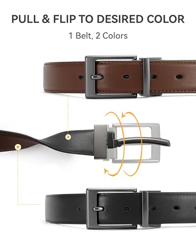 Image of CHAOREN Reversible Belt Men 1 Piece - 1.25 inch Leather Dress Belt - Trim to Fit for Elegant Style