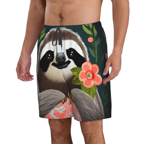 Cute Sloth Men's Swim Trunks Quick Dry Board Shorts with Pockets Casual Drawstring Beach Shorts2