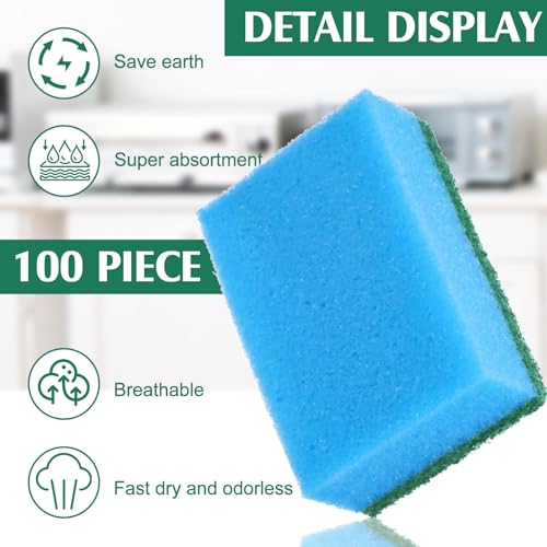 Image of Patelai 100 Pcs Heavy Duty Sponges Kitchen Bulk Dish Sponges Scrub Sponge Abrasive Scrubber Cleaning Sponge Non Scratch Scouring Absorbent Dish for Washing Kitchen (Blue)