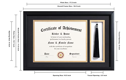 ELSKER&HOME 11x17 Diploma Frames with Tassel Holder for 8.5x11 Certificate Document Shadow Box, Matte Black Frame, Degree Double Mat, Black with Gold Rim