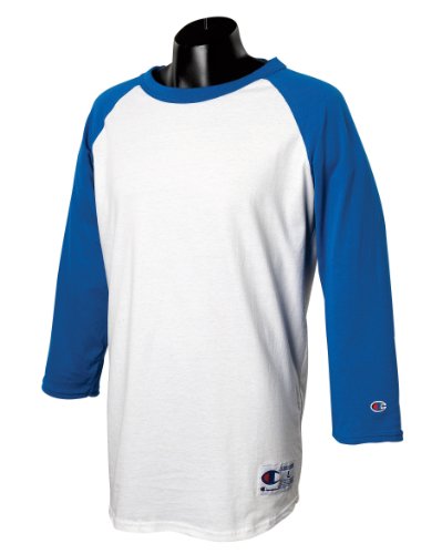 Champion Men's Raglan Baseball T-Shirt, White/Team Blue, 3X-Large
