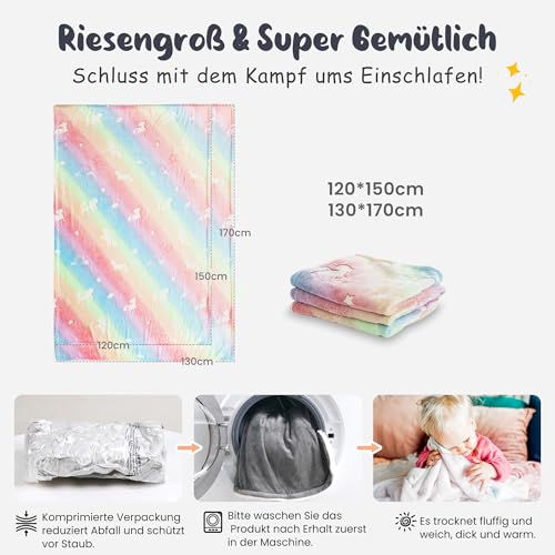 Winthome Kuscheldecke Kinder, Deck Glow In The Dark, Fleecedecke Weiche Flauschig, Babydecke Warme Kuschelig, Sofadecke für Mädchen Junge, Geschenke, Passend zu Allen Jahreszeiten (120x150cm,Einhorn)