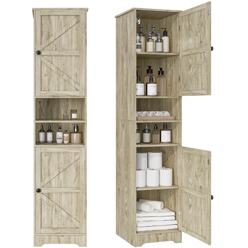 Image of Viaozutis Tall Bathroom Cabinet, Storage Cabinet with 2 Doors & 2 Open Storage Compartments, Adjustable Shelf, for Bathrooms, Kitchens, Entrances, or Bedrooms Gray
