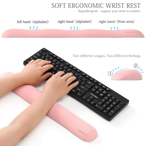 Image of UnivoColors Design-Wave Keyboard Wrist Rest, Artificial Sheepskin+Memory Foam+Ergonomic+Anti-Slip Gel, Resilience Support During Work and Gaming,Keyboard Accessory,Pink