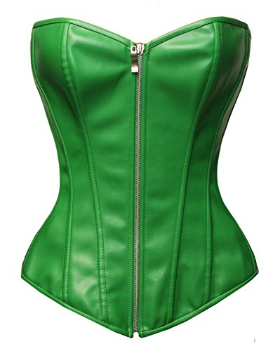 BSLINGERIE Womens Faux Leather Zipper Front Bustier Corset Top (XXL, Green)