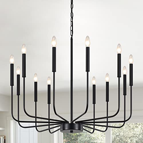ZemSum 32" Large Foyer Chandeliers for High Ceilings,12 Lights Chandeliers for Dining Room Black Chandelier Light Fixture Modern Farmhouse Chandelier for Living Room Kitchen Island Entryway Staircase