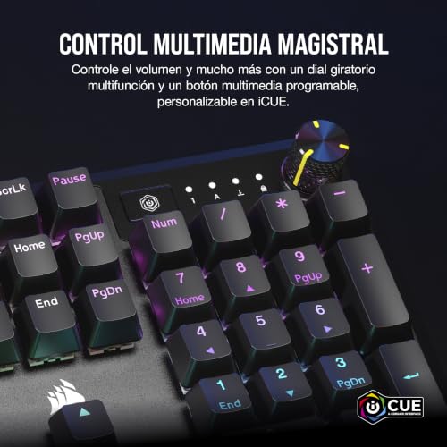 CORSAIR K70 CORE RGB Mechanical Wired Gaming Keyboard with Palmrest – Pre-Lubed MLX Red Linear Switches, SOCD, ABS Double-Shot Keycaps, Sound Dampening, Media Control Dial, QWERTY NA – Black - image 4