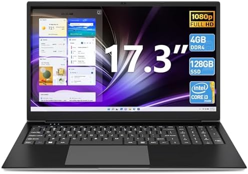 SGIN Laptop, 17.3 Inch Laptops Computer, 4GB DDR4 128GB SSD Notebook with Intel Core i3 Processor (up to 2.4 GHz), Webcam, Mini HDMI, USB3.2 * 2, Dual WiFi, Type-C(Black)