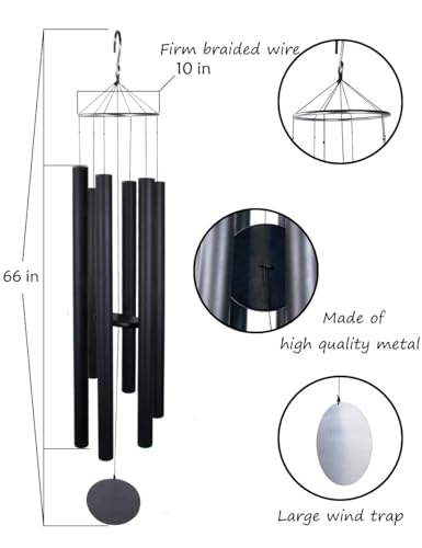 Afirst 66" Extra Large Wind Chimes, Deep Tone Wind Chimes Outdoor with 6 Metal Tubes, Memorial Wind Chimes for Patio Balcony Garden Home Decor - Thumbnail 3