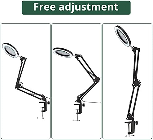 JiGiU Magnifying Desk Lamp with Clamp, 8X LED Magnifier Lamp, 8 Times Glass Lens 3 Color Modes, Adjustable Swivel Arm, 10 Brightness Dimmable Magnifying Glass for Repair Craft