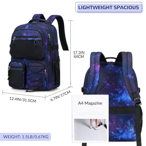 Image of Lohol Multi-Pocket Backpack for Travel College, Heavy Duty Big Bookbag with 15.6 inch Laptop Compartment (Black Purple Galaxy