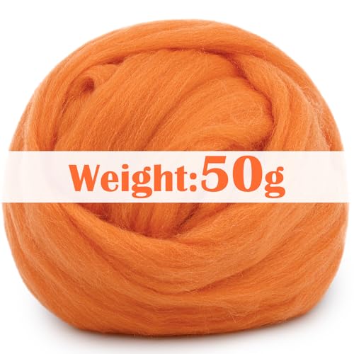 Image of Mayboos 1.76oz Orange Natural Wool Roving, Needle Felting Wool | Wool for Needle Felting Orange Color for Wet /Dry Felting Handcrafts and Spinning