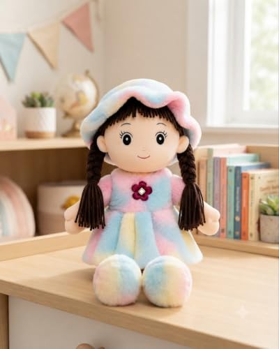 Image of 42cm Soft Plush Girl Doll, Cream, Ultra-Soft Fabric with PP Cotton Filling, Cuddly Toy for Kids, Birthdays and Special Occasions