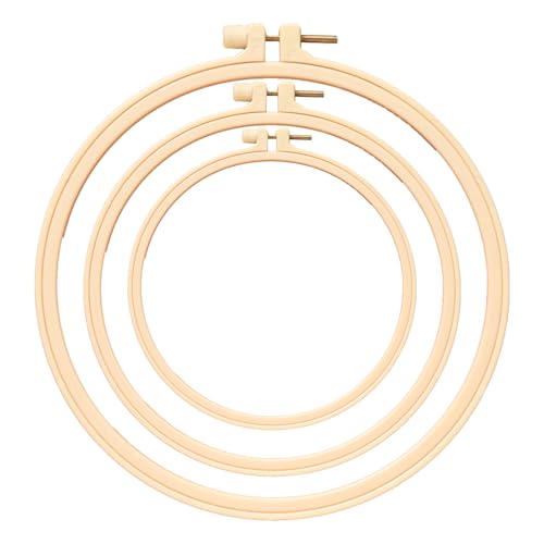 Embroidery Hoops 3 Pcs 3 Sizes 9.5cm 12cm 16cm Plastic Bamboo-Look Cross Stitch Hoops and Frames Round Adjustable Embroidery Rings for Sewing DIY Craft
