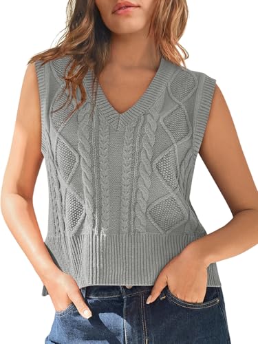 Pull sans manches femme col en V tricot basique couleur unie haut vêtement