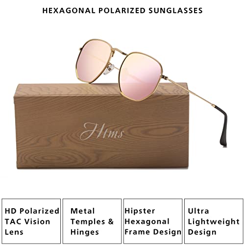 Image of Hipster Hexagonal Polarized Sunglasses Men Women Geometric Square Small Vintage Metal Frame Retro Shade Glasses