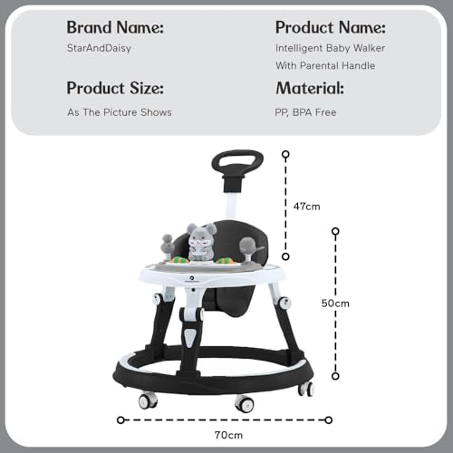 Image of StarAndDaisy Walker for Kids for 6 to 18 Months, Intergrated RGB Lights Baby Walker Boys & Girls with 7 Level Height Adjustment, Walker Baby with Switchable Food & Musical Toy Tray (Black)