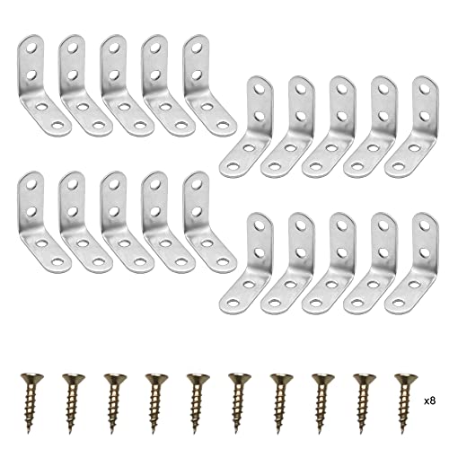 20 Piezas de Soporte de Esquina, 40x40mm Conectores de Angulo, Soporte de Angulo de Acero Inoxidable en Forma de L con Tornillos Cover