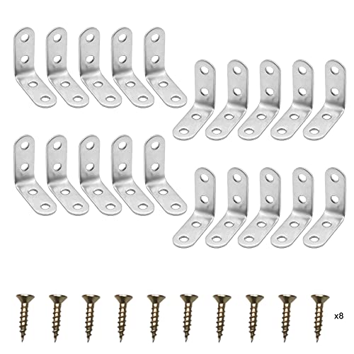 20pcs L Bracket, Angle Brackets with Screws, 40mmx40mm Stainless Steel 90 Degree L Shape Angle Corner Braces