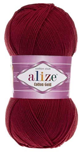Image of 55% Cotton 45% Acrylic Alize Cotton Gold Yarn 1 Skein /Ball 100 gr 360 yds (390- Cherry)