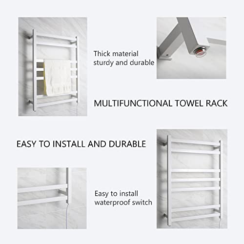 Riel calefactor eléctrico blanco de pared con 7 barras de acero inoxidable 5