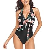 Husmeu Damen Badeanzug Badeanzüge Bauchweg Monokinis Einteilige Bademode V-Ausschnitt Monokinis, Swimsuit Frauen One Piece Push Up Badeanzüge Plus Size Swimsuits for Women,L Blumen