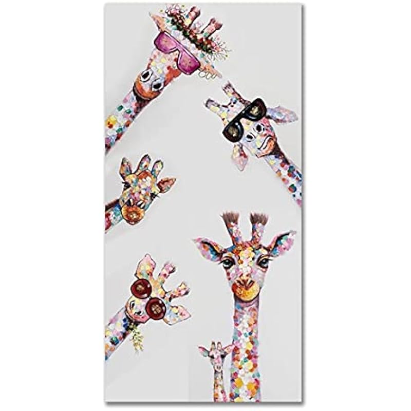 キリンファミリーキャンバス絵画カラフルな落書き動物ポスターとプリント壁の壁のアート写真のリビングルームの壁の装飾 Color Jz084 Size x40cm Unframed Z0k2hrusvf 塗装 壁装 Tdsc Sn