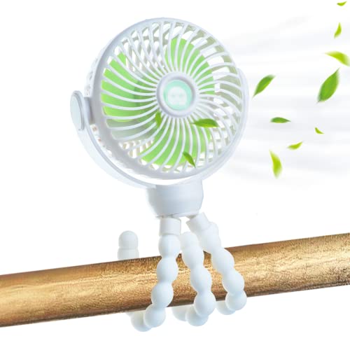 Image of Yorraka Upgraded Stroller Fan Clip On for Baby, Portable Fan with Flexible Tripod, 4000mAh Battery Powered Car Seat Fan with Dual 360°Rotation for Treadmill Crib Travel, Baby Summer Essentials (White)