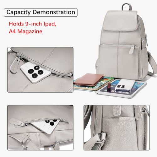 Image of zency 15 Colors Real Soft 100% Genuine Leather Women Backpack Fashion Ladies Travel Bag Preppy Style For Woman (Grey)