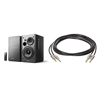Edifier R1280DB Noir – Enceintes Studio et Bookshelf Actives, Télécommande IR & Amazon Basics Câble de Hauts-parleurs avec fiches Bananes plaquées Or – CL2 – 99,9 % sans oxygène – 1,8 m - Les Beatles, Paul McCartney, John Lennon, RIngo Starr, George Harrison