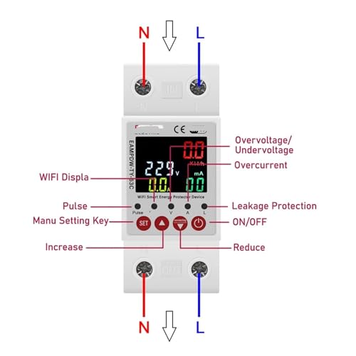 Medidor kilovatios-hora inteligente con protección de sobretensión y fugas para cuadro eléctrico 3
