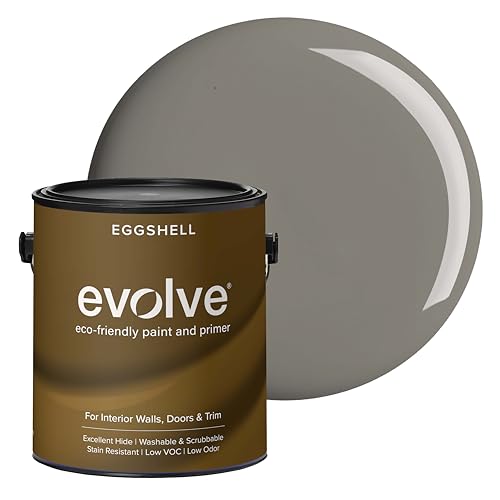 EVOLVE Interior Paint & Primer, Eggshell (Metropolitan Gray), 1 Gallon – One-Coat Coverage, Excellent Hide, Low VOC, Low Odor, Washable Paint for Walls, Doors & Trim