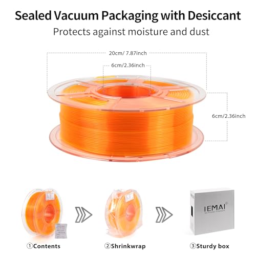 Image of IEMAI Clear TPU Filament 1.75mm, Crystal Transparent Orange, Strong Layer Adhesion, Flexible & Tough 3D Printer Filament for Elastic Prototypes & Functional Parts, 1kg Spool