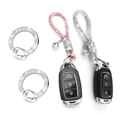 Fehlot Keychain for Women,Keychain Accessories With Bling Rhinestones,Fehlot Key Chains Fashionable Glitter Key Ring (White and Pink)