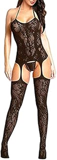 Bommi Fairy Women's Fishnet Chemise BobyStocking Babydoll Bodysuit Chemise Nightwear Perspective Lingerie Mini Dress One Size