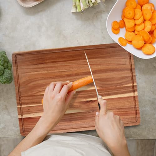Large Wood Cutting Board for Kitchen, 20 x 15 Inch Acacia Wood Cutting Board with Deep Juice Groove, 1.5" Thick Butcher Block Cutting Board for Meat Vegetables, Turkey Tray for Christmas