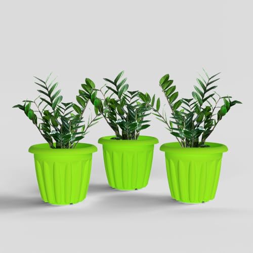 Image of YUCCABE ITALIA SHERA Floot 10 Inch Plastic Flower Pot 3 Piece Set of Round Shape Planter for Home Garden Seedling Planter for pots (Green)